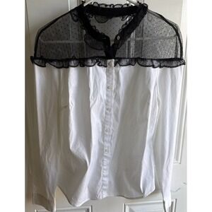 maison Jules Womens Large Hight Button Black Lace Dot Blouse